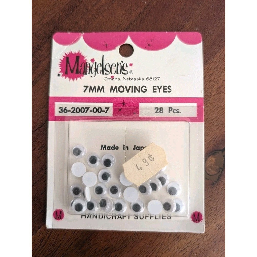 Vintage Mangelsen's 7mm Moving Eyes Googly Eyes‎ Japan Craft Supplies 28pc NOS